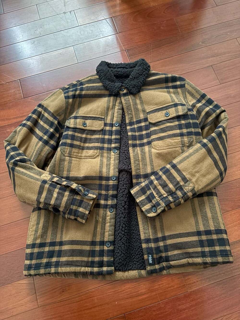 Hollister Brown Black Plaid Sherpa Lined Fleece Shacket Jacket